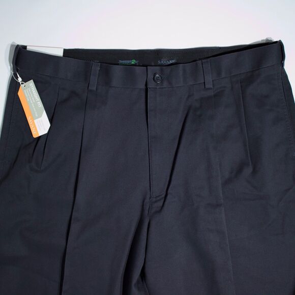 NWT Savane Pleated Performance Chino Comfort Waist Dark Navy Blue Men 40x30 (A6) - Picture 8 of 10